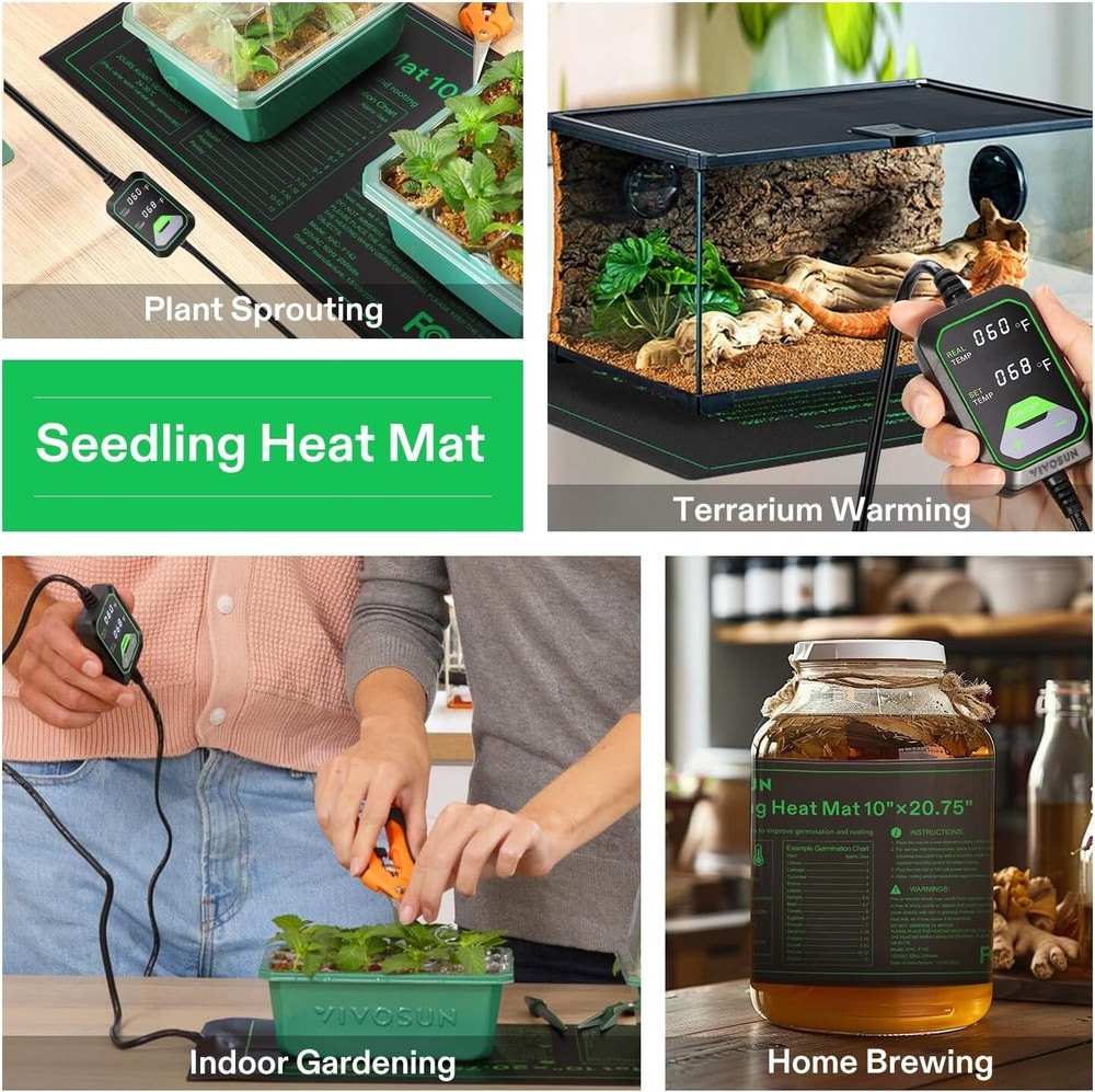 10"x20.75"Seedling Heat Mat w/Built-in Temperature Controller,Waterproof