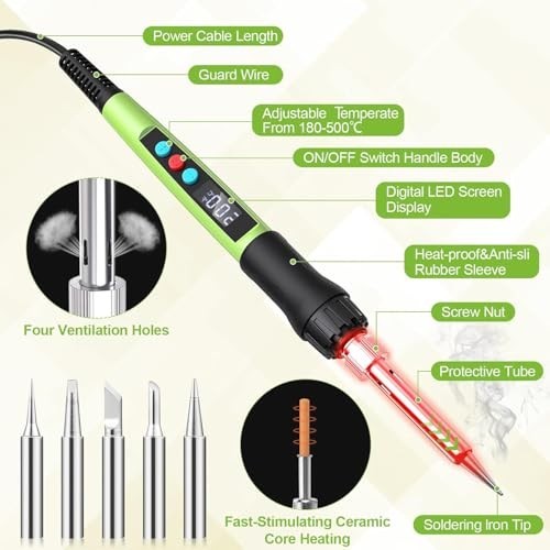 100W LED Digital Soldering Iron Kit Adjustable Temp with Tips & Accessories