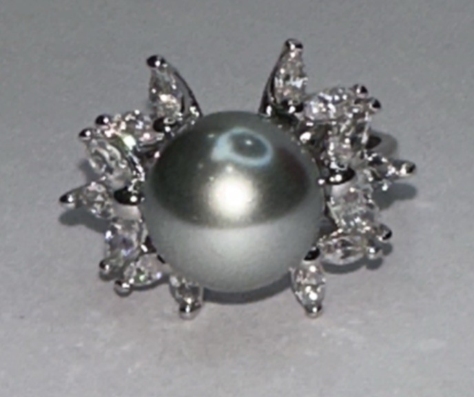 Elegant 925 Sterling Silver Pearl And CZ  Ring