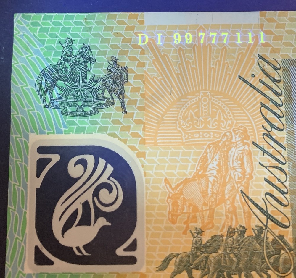 $100 Australian AUNC – Melba/Monash•Pattern Serial • Polymer Note • DI-99777111