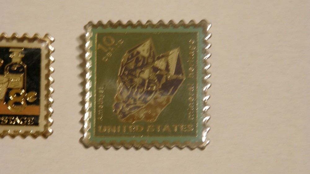 Love / Pharmacy / Amethyst Postage Stamp Pinbacks Three Total Lightly Used
