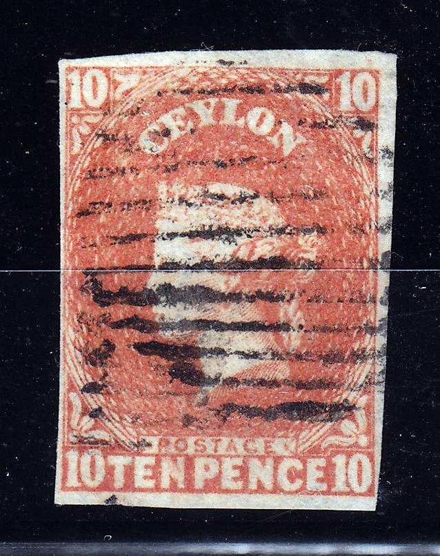 CEYLON 1857  10d  SG#  9  USED  VERY FINE