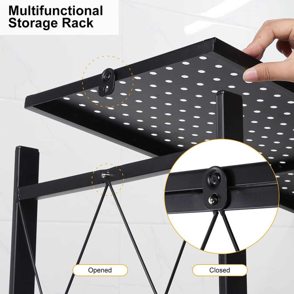 4-Tier Foldable Metal Rack Storage Shelving Unit with Wheels 2 Pack