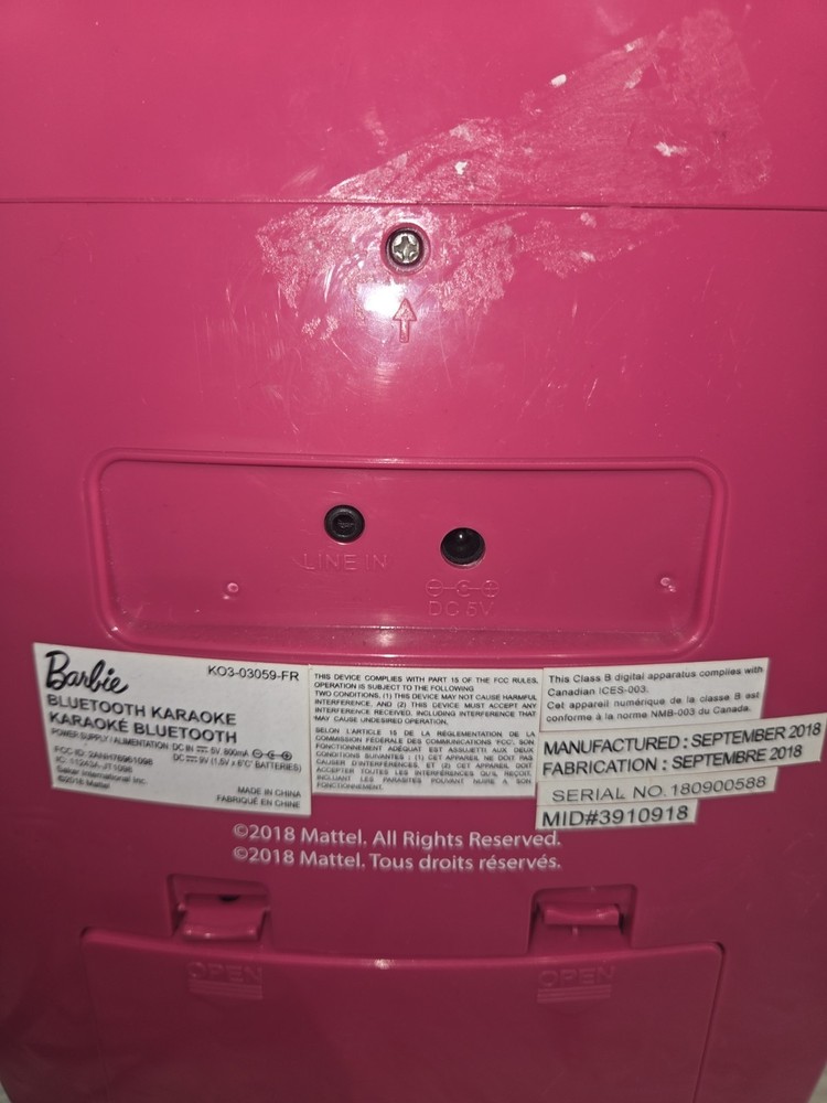 Barbie Bluetooth karaoke machine Portable Unit 2018 ( Microphone Not Include)