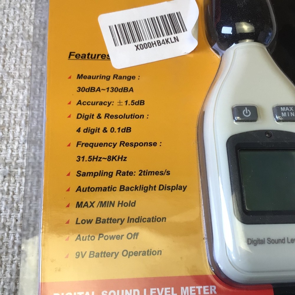 Digital Sound Level Meter 30dBA-130dBA With Auto Backlight Digital Display & 9V