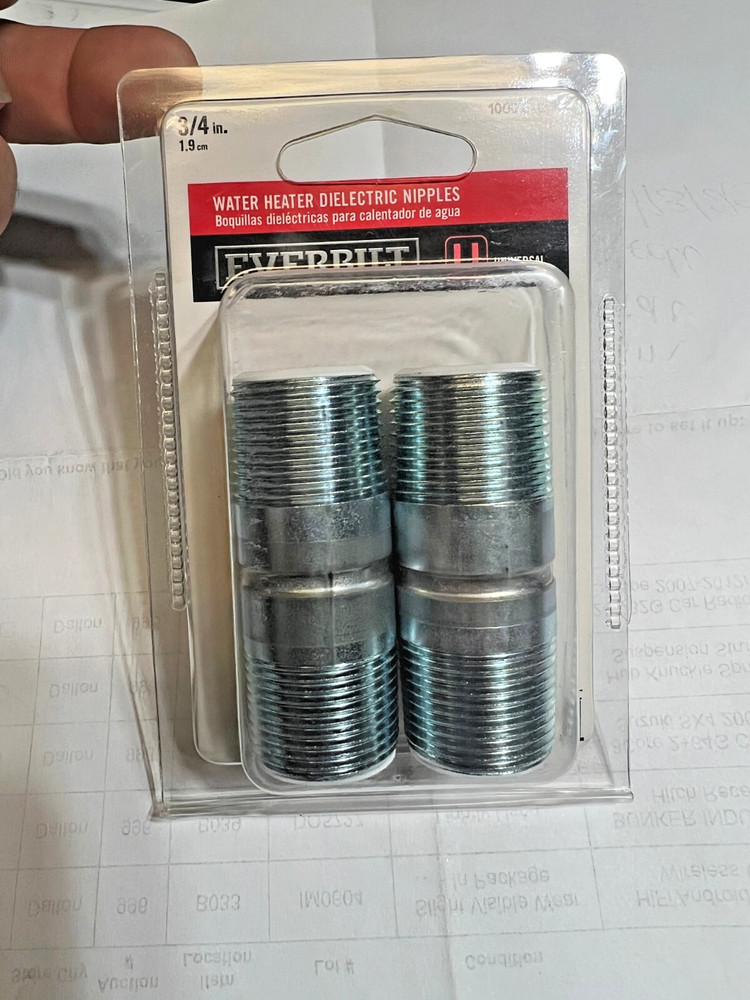 Water Heater Dielectric Nipple, 3/4 x 3/4 x 2-1/2-In 2-Pk 1000045428 FREE SHIP