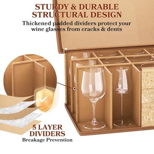 Wine Glass Storage Box with Dividers, Hard Shell, Stackable Glassware Storage 1