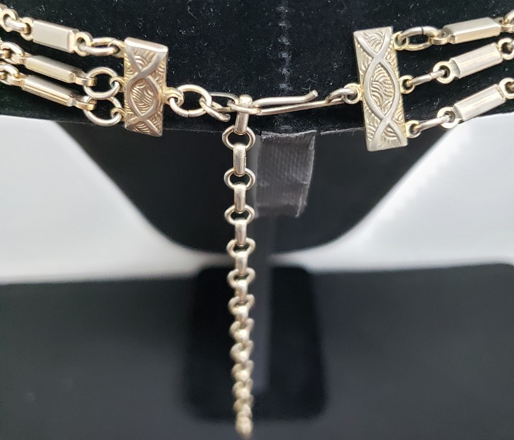 Vintage Classic Silvertone Triple Layer Necklace