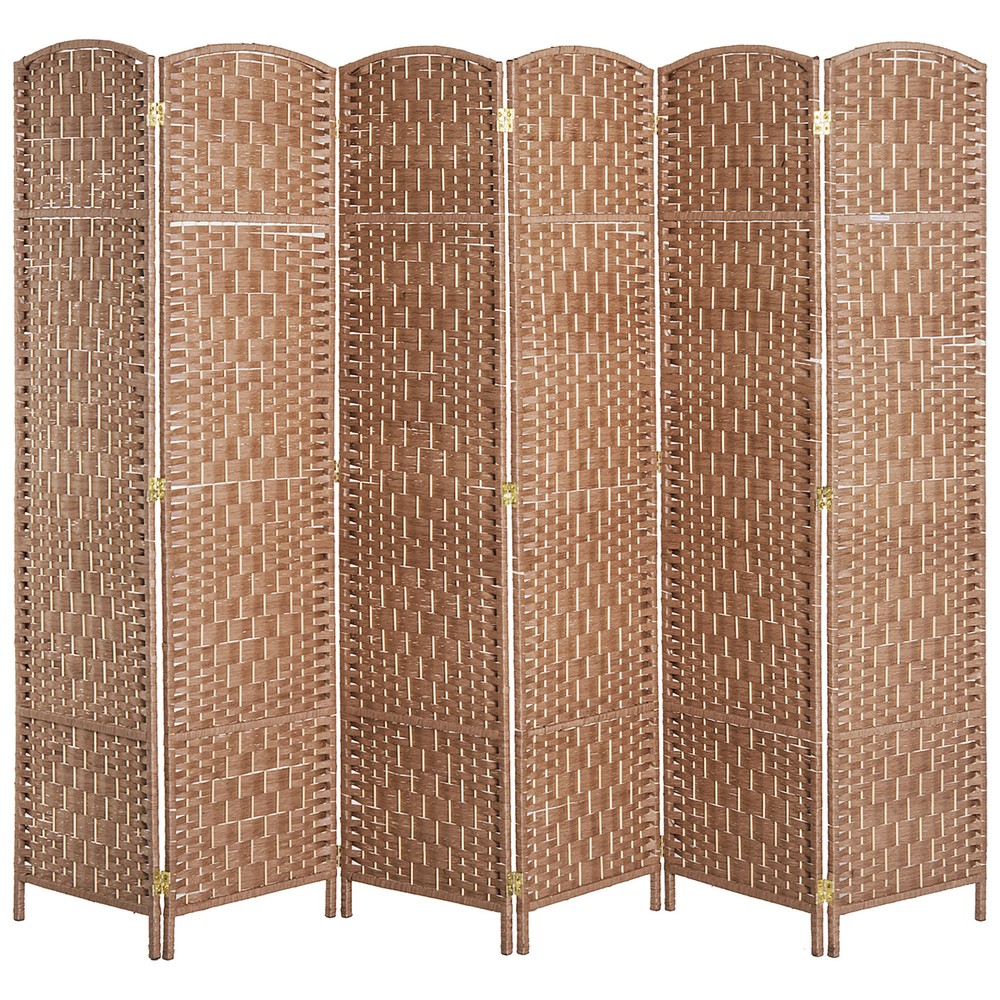 6 Panel Wicker Weave Room Divider, 6' Tall Folding Space Separator w/Wood Frame