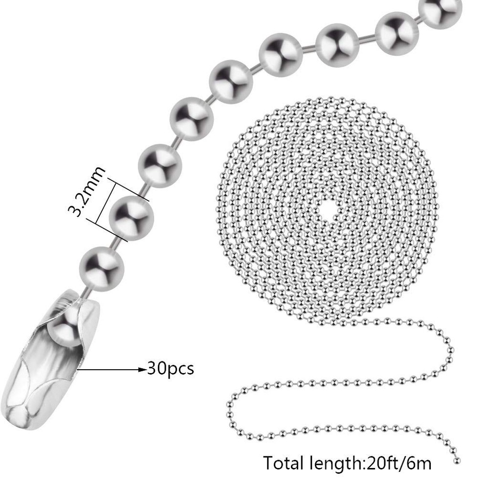 Beaded Pull Chain Extension with Connector, 20 Feet Beaded Roller Chain with ...