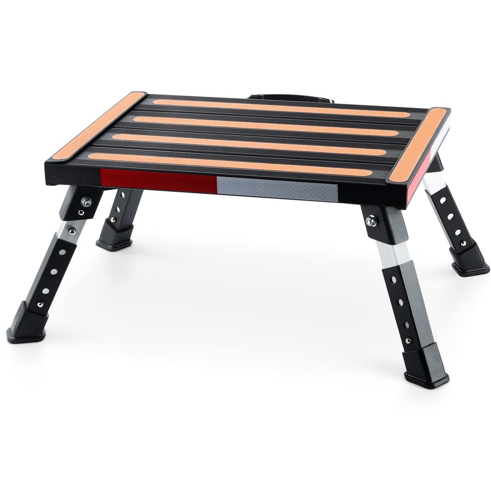 Height Adjustable RV Steps - Folding Platform Step Stool, Anti-Slip Surface, 100