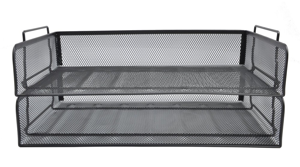 2-Pack Stackable Desk Paper Tray Metal Mesh Document Letter File Organizer