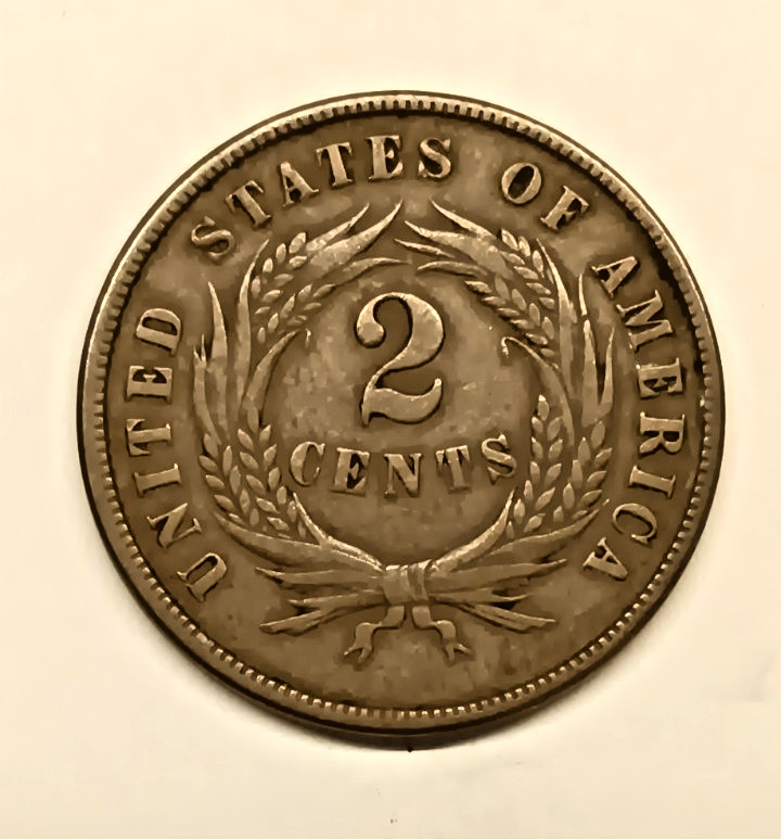 1865 Two Cent Piece U.S. Copper Coin