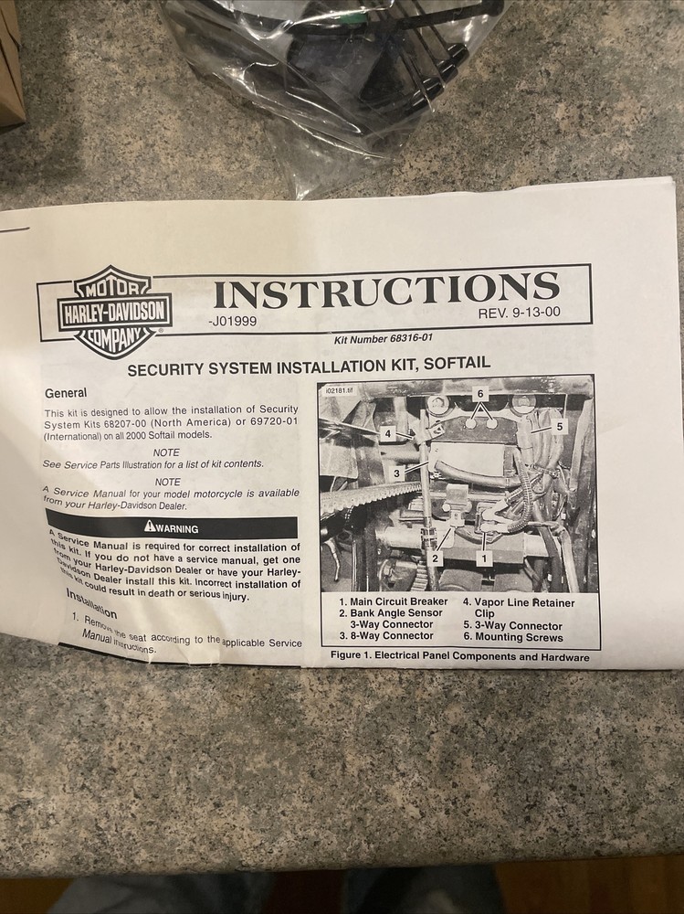 Harley Davidson Soft Tail Security System Install Kit 68316-01 NOS