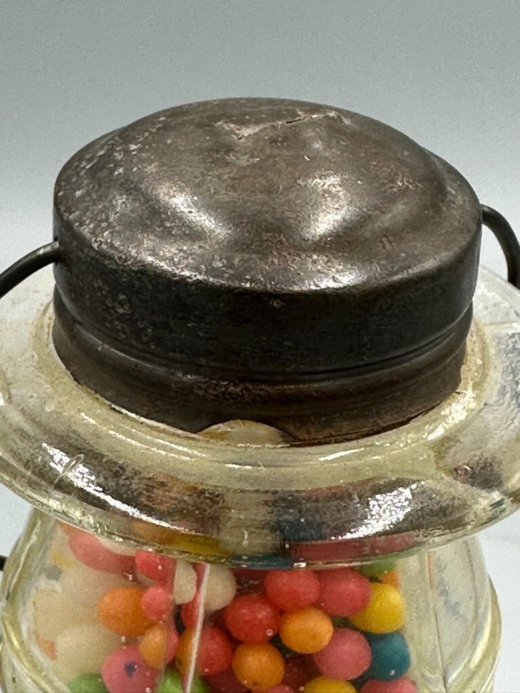Vintage Long Waisted LANTERN GLASS CANDY CONTAINER A&E 402