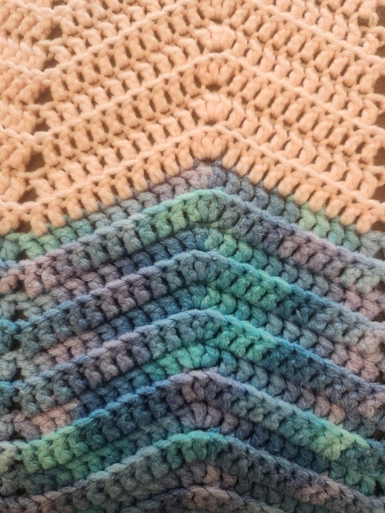 Zigzag Chevron Afghan Blanket Throw Hand Knitted Pink Blue