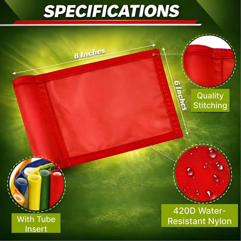 Set of 4 Single Sided 8x6 Inches Solid Golf Polyester Flag - Mini Putting Gre...