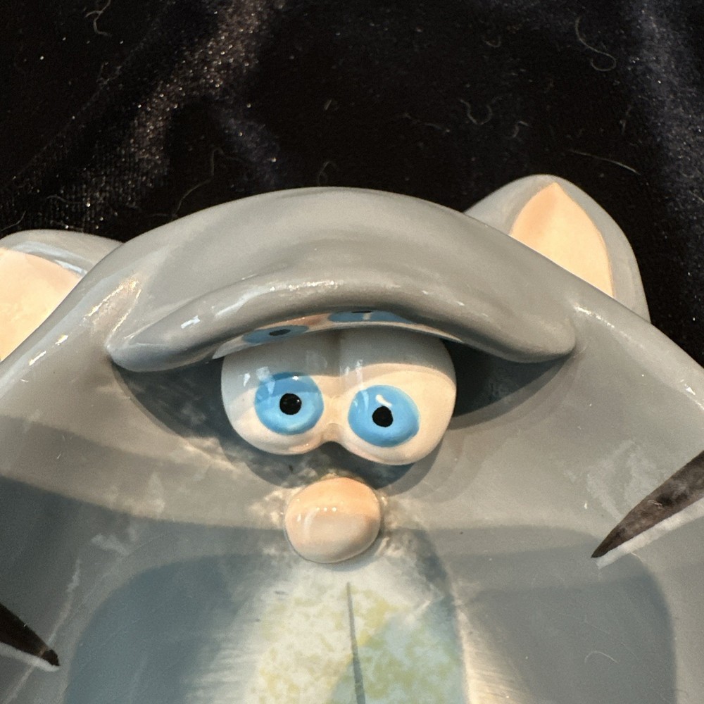 Gray Stripe Ceramic Cat Candy Dish