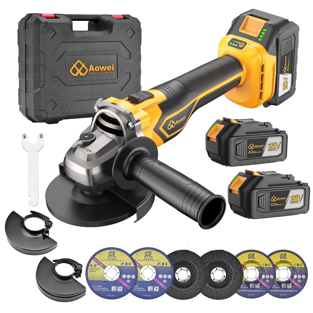 Brushless Cordless Angle Grinder, 21V Angle Grinder Toolbox Kit, with 2x4.0Ah...