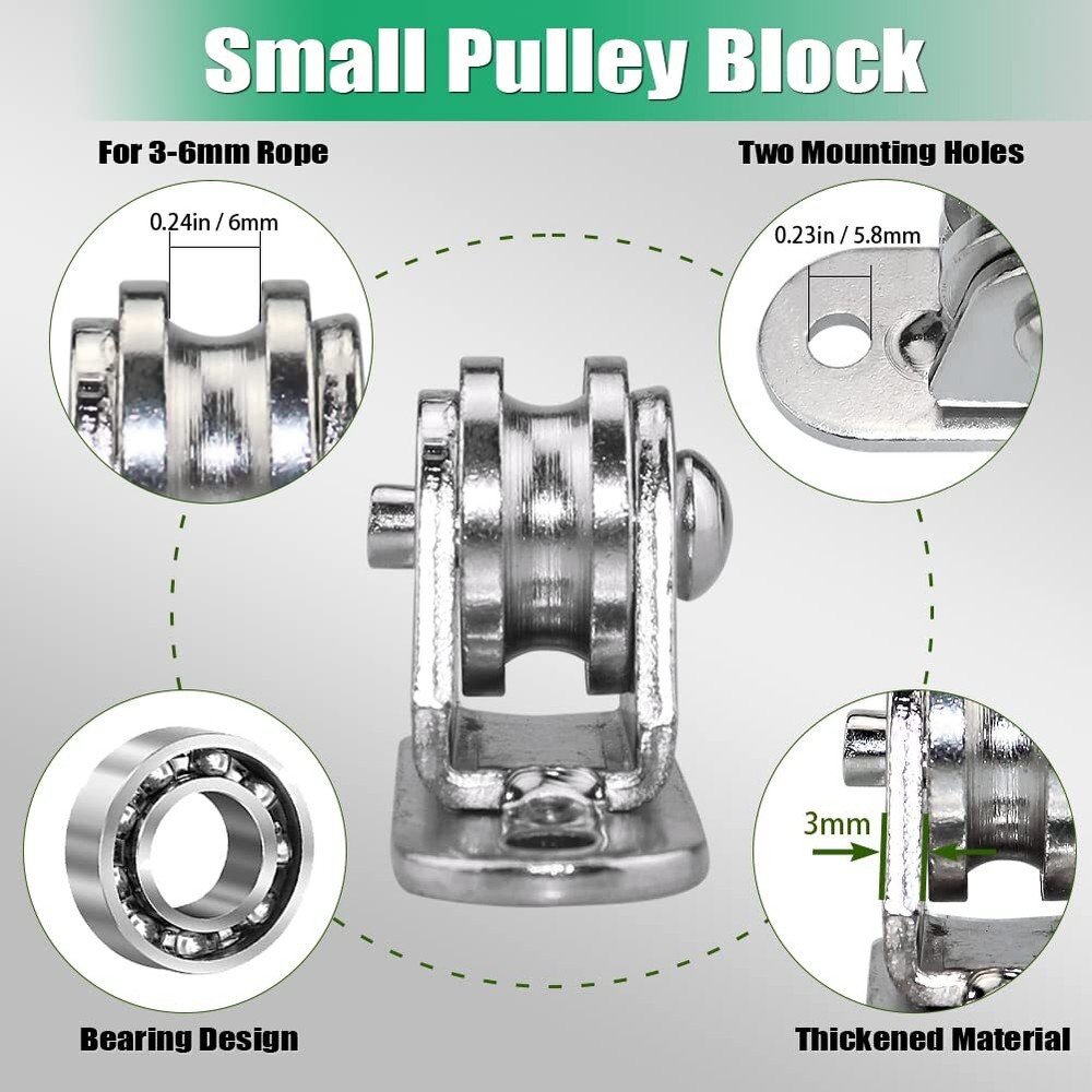 4PCS Small Pulley Block Silent Wall Ceiling Mount Pulley with Bearing Fixed Pull