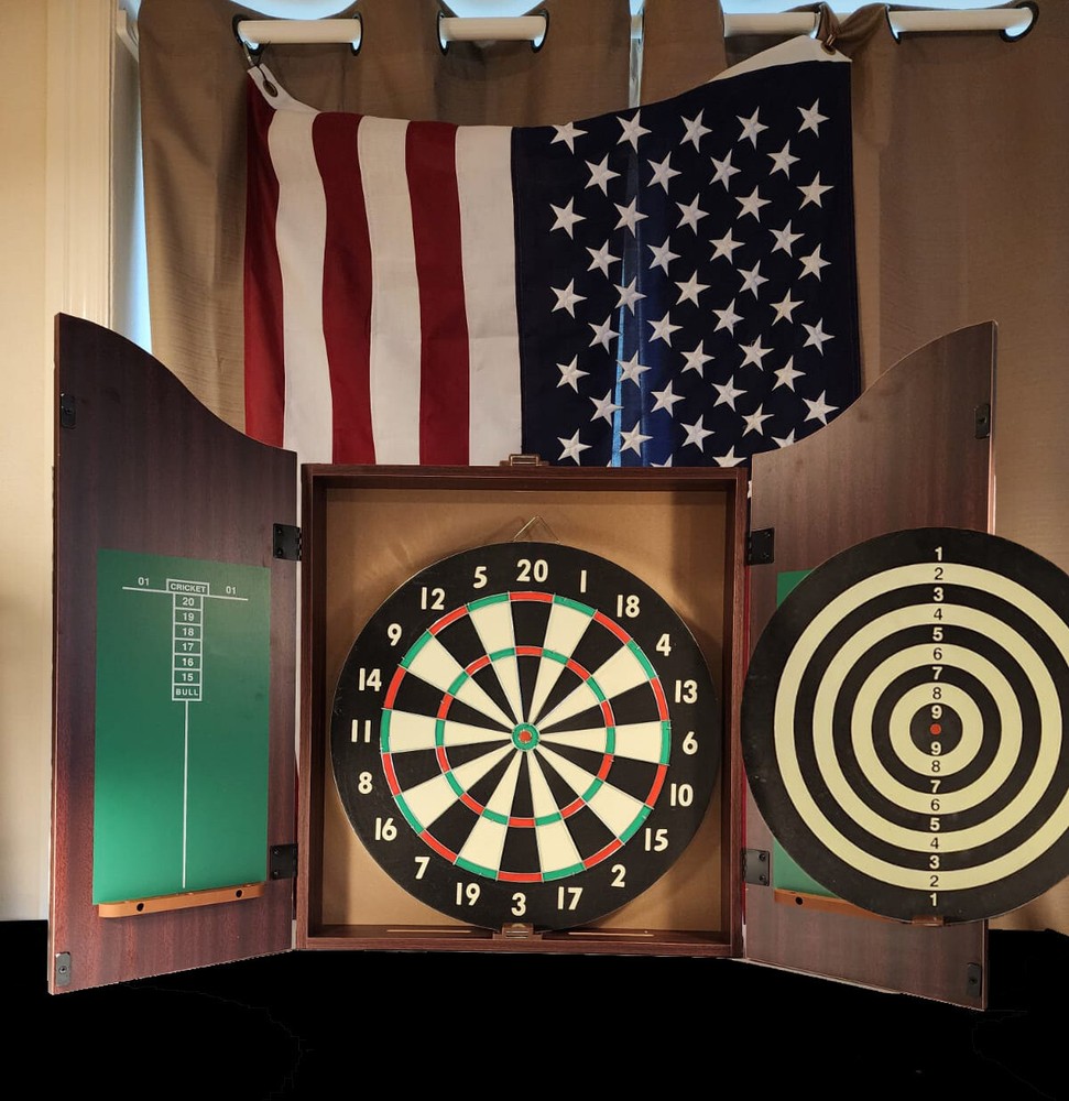 Thin Blue Line Dart Board Cabinet — Handcrafted Game Room Decor