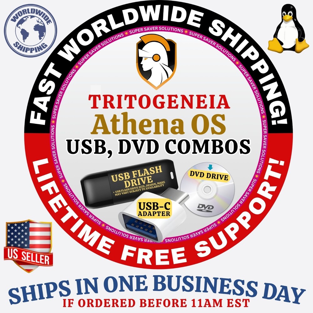 ATHENA LINUX OS | ISO BUILD | DVD, USB + COMBOS | FAST SHIPPING