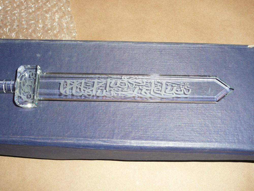 CRYSTAL DISPLAY DAGGER with stand Asian writing on blade