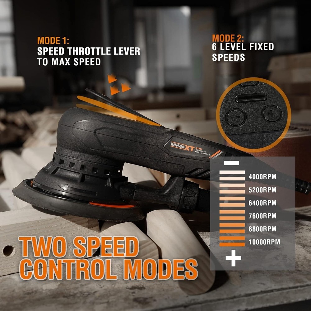 Electric 2.5mm Random Orbital Sander Brushless 350W 3A Multi-function Variabl...