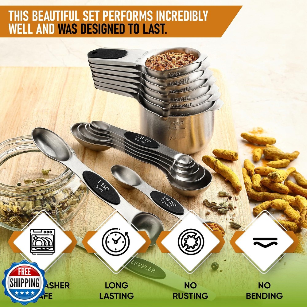 Spring Chef Magnetic Measuring Cups and Spoons Set, Patented, Str