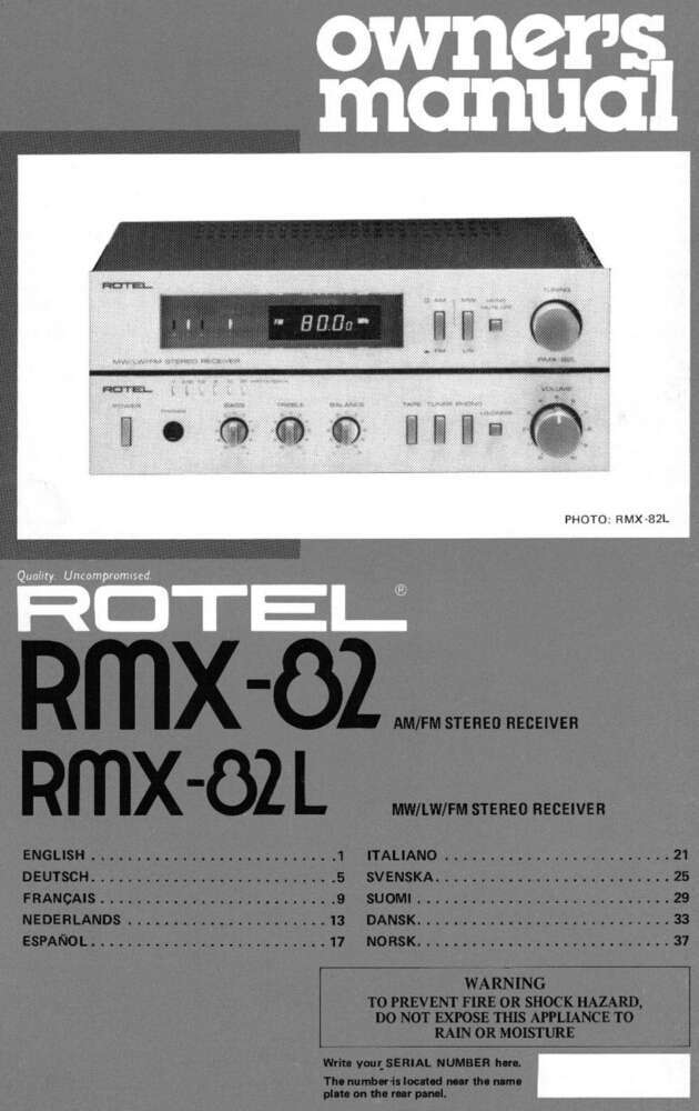 Rotel RMX-82 Stereo Owners Manual