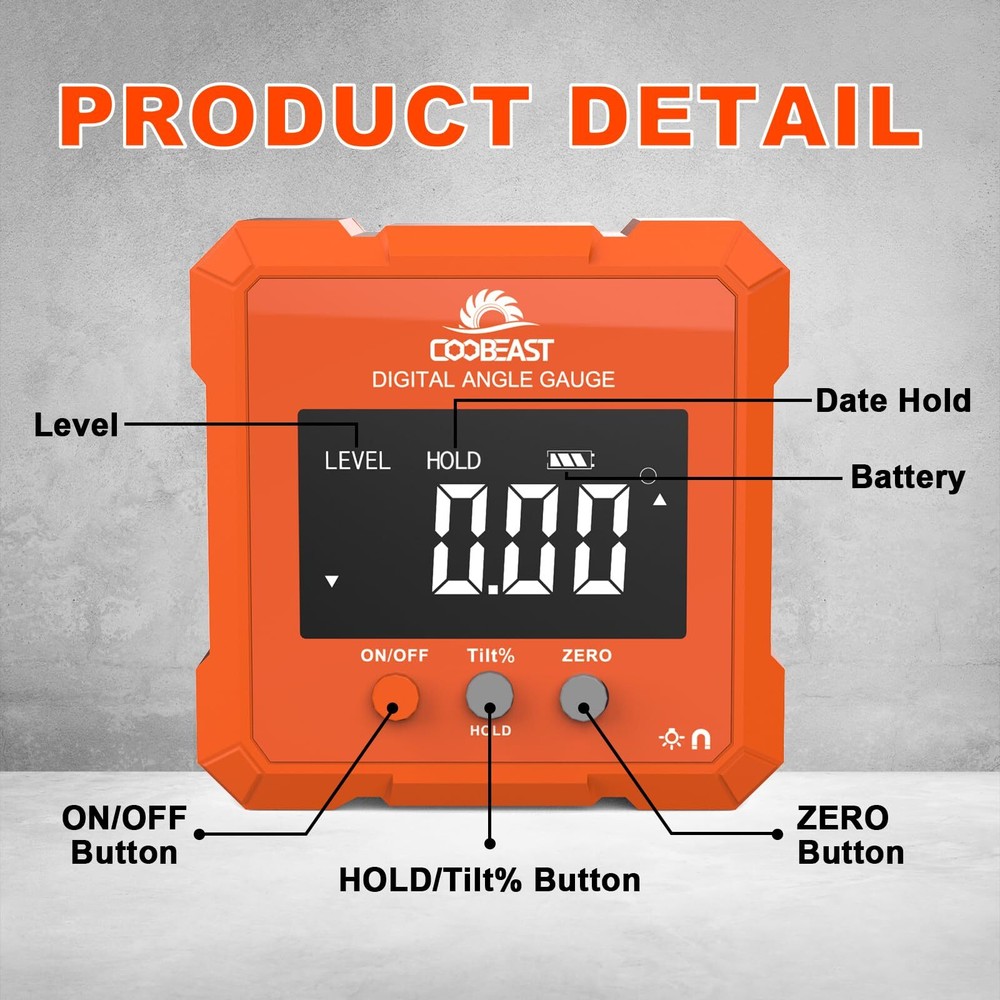 Digital Angle Finder Digital Level Angle Gauge With Backlight & Magnetic Base Co