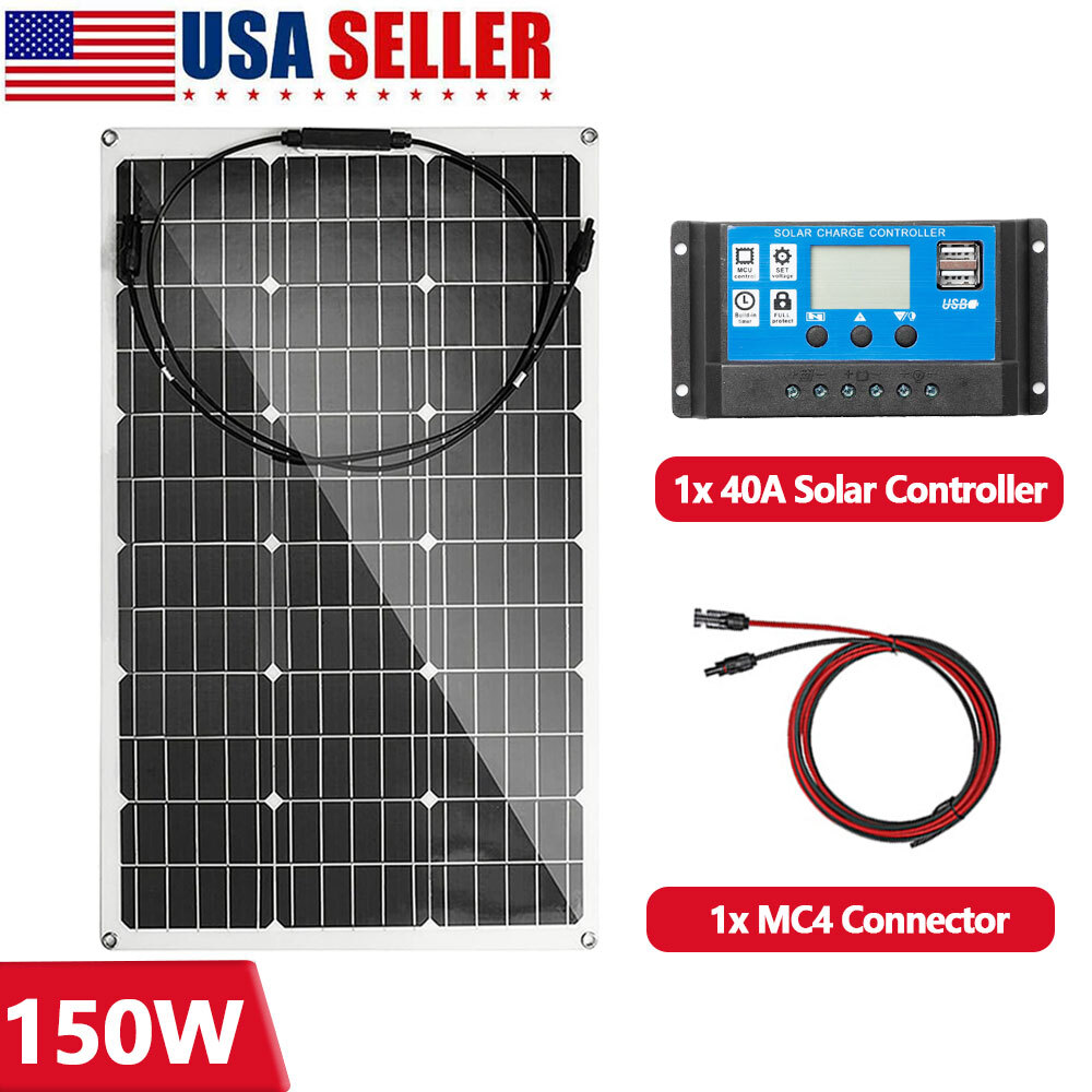 150W-900W Complete Solar Panel Kit Power Generator 40A Home 110V Grid System