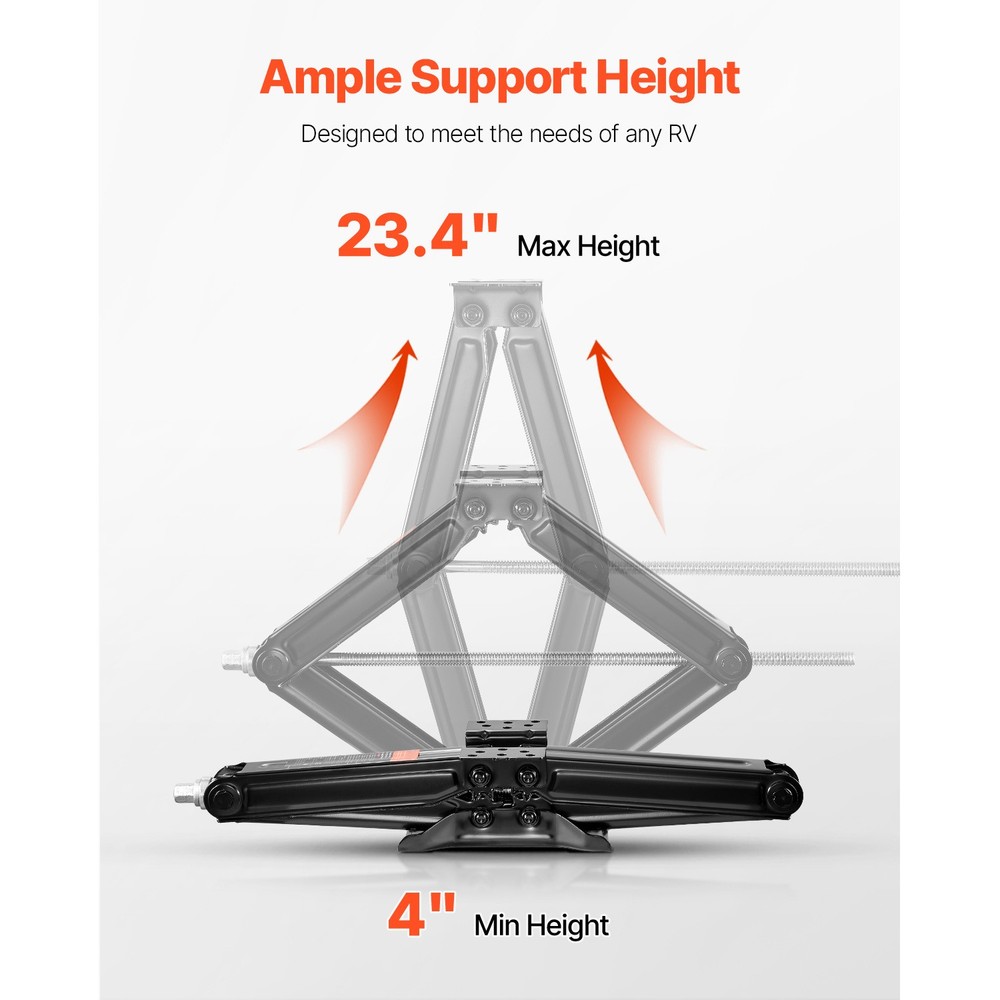 Set 4 9000lb RV Stabilizer Leveling Scissor Jacks w/Socket & Install Kit 23.4"