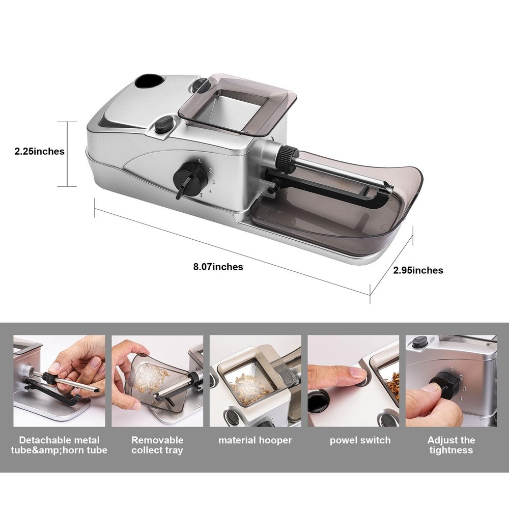 Electric Cone Rolling Machine Set with Manual Herb Grinder and Pre-Roll Holde.