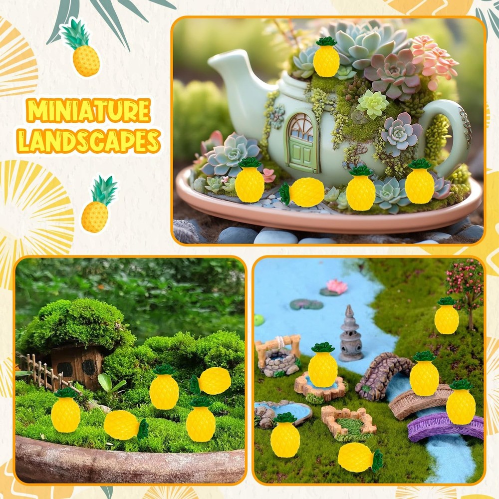 CLESDF 60Pcs Mini Resin Pineapple, Artificial Tiny Pineapple Yellow