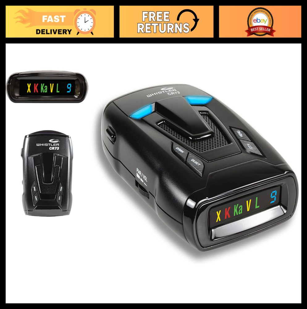 High-Performance Laser Radar Detector - 360° Protection, Bilingual Alerts, Black