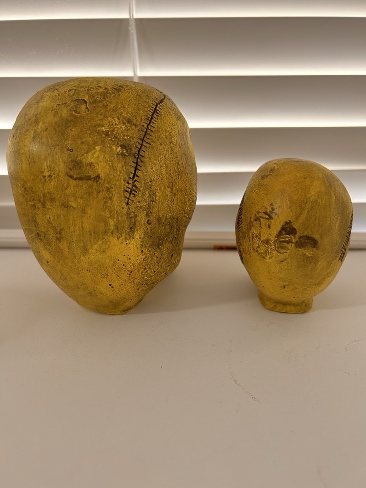 2 EA.RANDOTTI ORIGINAL FLUORESCENT YELLOW LARGE & MEDIUM SKULLS STILL GLOW