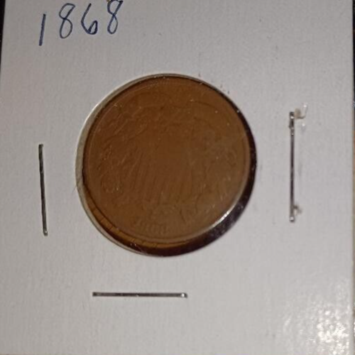1868 Copper Philadelphia Mint Two Cent Coin