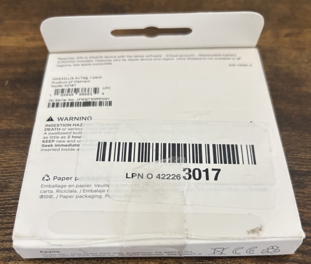 Apple AirTag Bluetooth GPS Tracker For iPhone & iPad (MX532LL/A) A2187