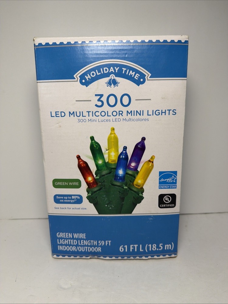 Holiday Time Multi-Color LED Mini Lights 300 String Light Green Wire NEW