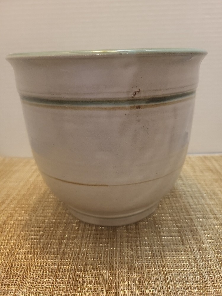 Vintage Brushed Designed Glazed Pottery Planter Marked