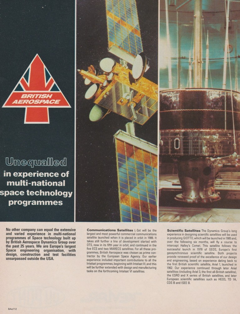 Aviation Magazine Print - British Aerospace Space Technology Programmes (1982)