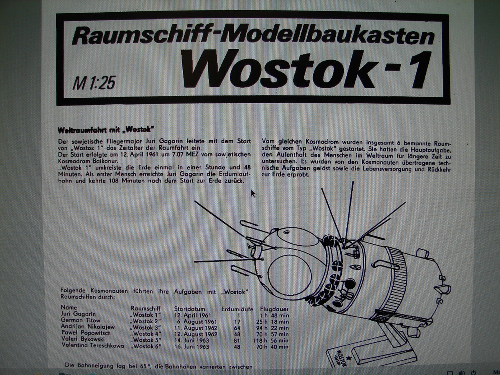 1989 ~ Master Modell ~ WOSTOK-l ~ First Capsule in Space