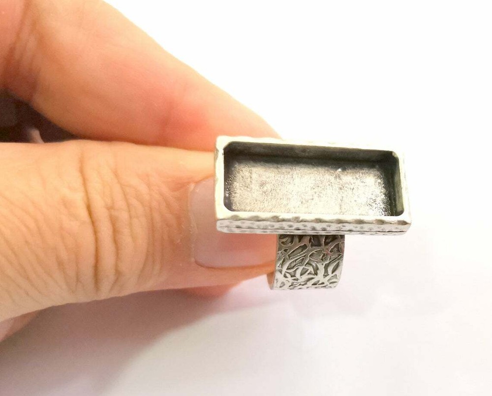 Hammered Ring Blank Base Bezel Setting Antique Silver Adjustable G18600