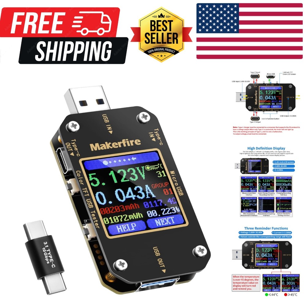 USB Multimeter USB Voltmeter Ammeter Load Tester USB Voltage Current PD Batte...