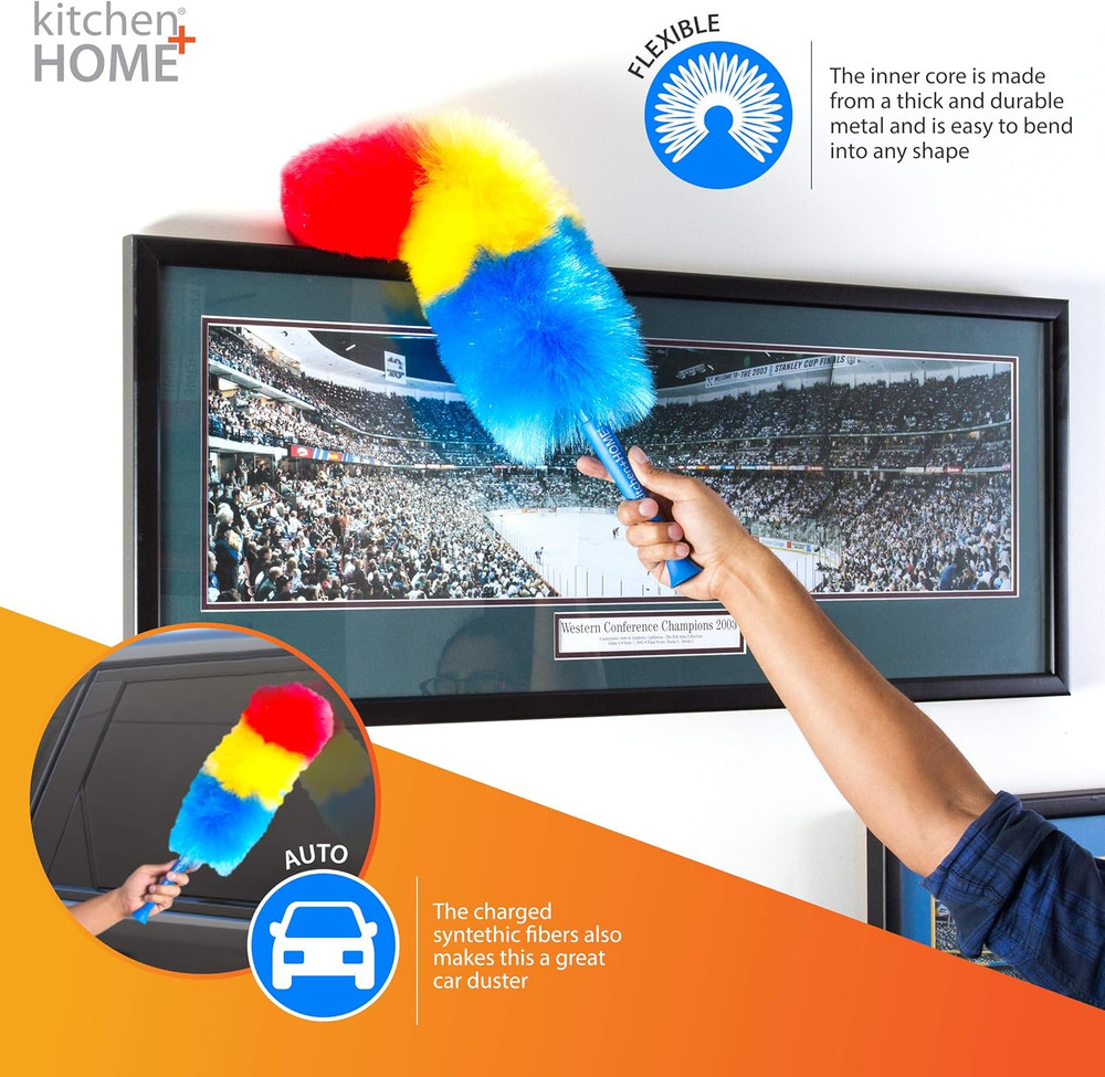 Kitchen + Home 23” Inch Rainbow Static Duster - Electrostatic Feather Duster Att