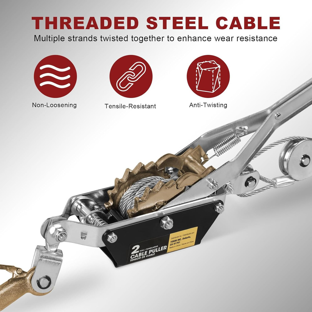 T32052 Come-Along Double Gear Hand Cable Puller with 2 Hooks: 2 T