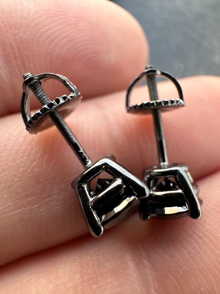 Black Moissanite Screwback Stud Earrings Oxidized 925 Silver 3-8mm Passes Tester