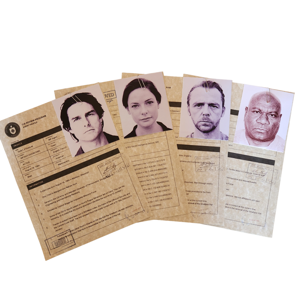 Mission Impossible Agent Profile documents for prop or display, Wall Art