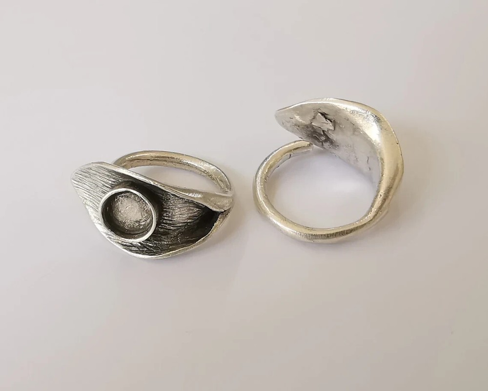 Leaf flower silver ring setting blank cabochon mounting Adjustable base bezel